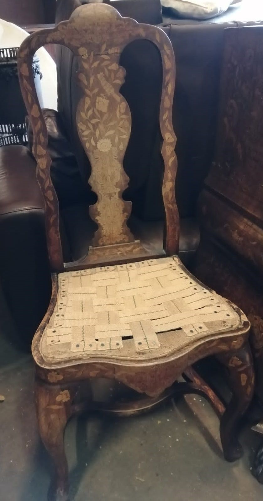 A 19th century Dutch floral marquetry high back dining chair